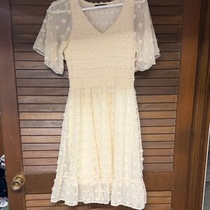 Chic Cream Midi Dress with Floral Accents